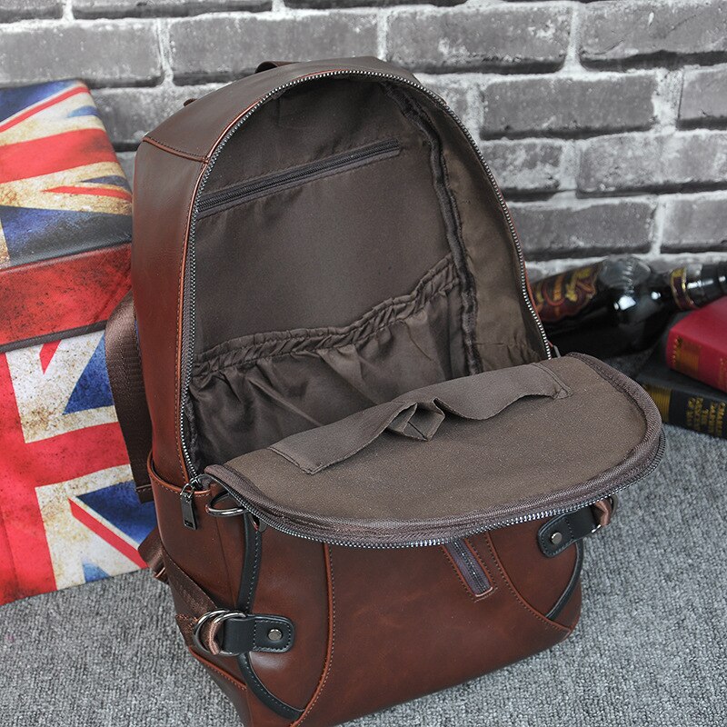 Mochila GRANDE antirrobo para hombre, mochila escolar para libros Leader Pu, bolsa marrón para portátil, bolsa de viaje delgada con cremallera, cuaderno Vintage grande