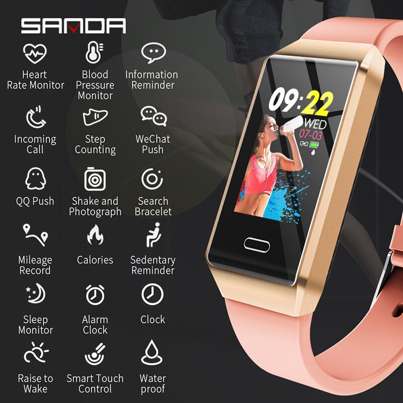 Sanda  x9 dames fysiologische herinnering smart 12 talen digitaal russisch hartslaghorloge calorie stappen polshorloge