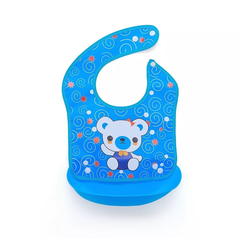 Cartoon Bib, Baby Eten Afneembare Rijst Zak, Kinderen Wegwerp Waterdicht En Vuil-Proof Siliconen Bib, speeksel Pocket: Big blue bear