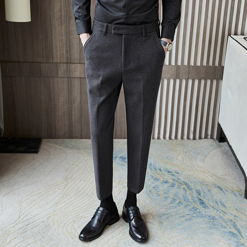 Pantalones de vestir de lana para hombre, traje informal ajustado para boda, oficina, Social, S-3XL Classique, otoño