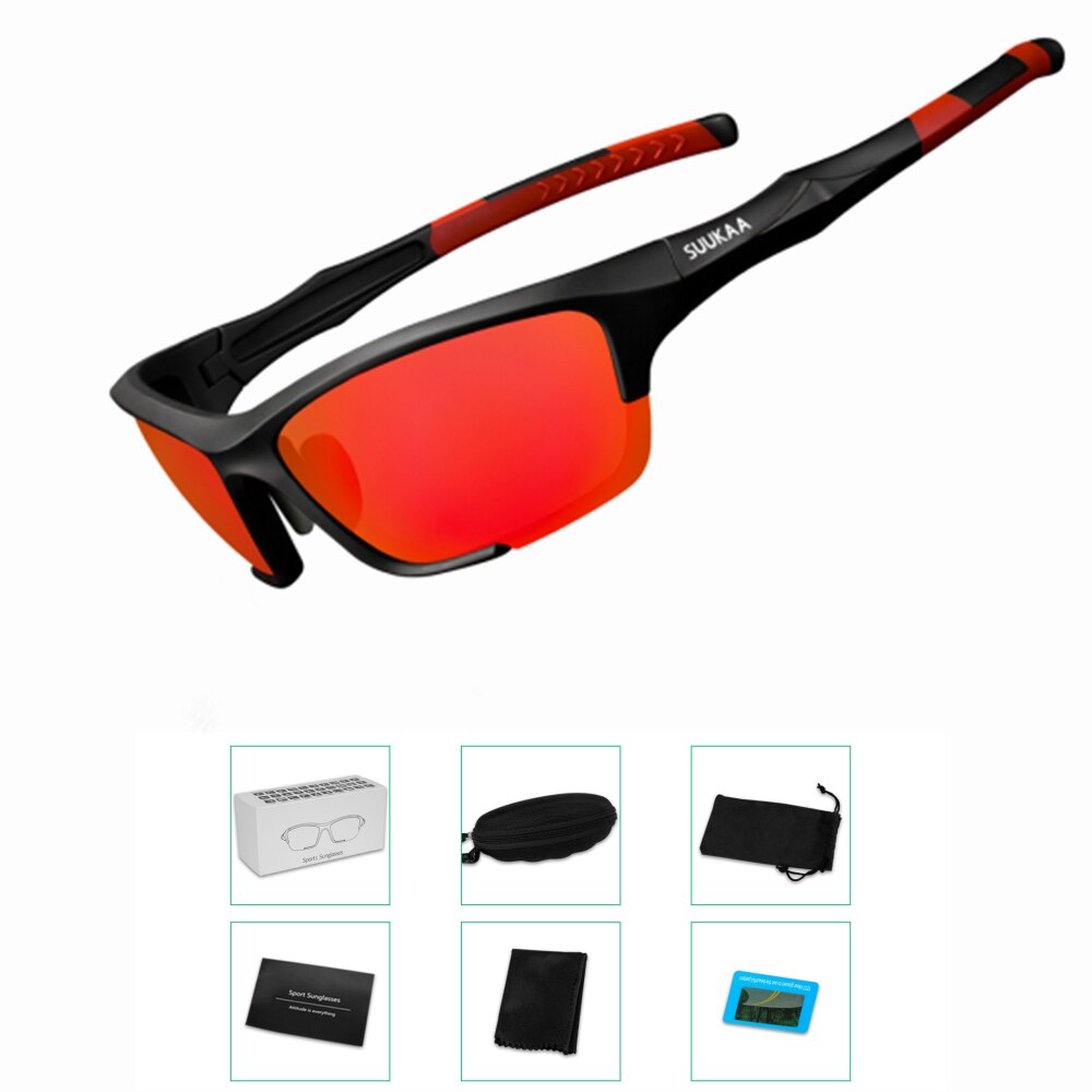 SUUKAA 2022 Polarized Cycling Glasses Men&#39;s Women Sports Polarized Cycling Sunglasses UV400 MTB Bicycle Baseball Goggles: Red