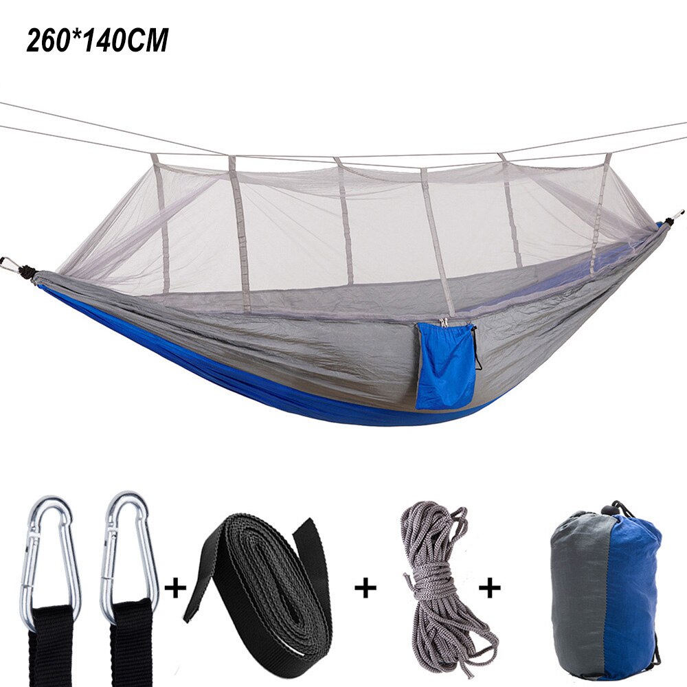 Camping Tent Hammock with Mosquito Net High Strength Fabric Hanging Bed Outdoor Hunting Sleeping Swing 1-2 Person Hammock: grey blue Hammock