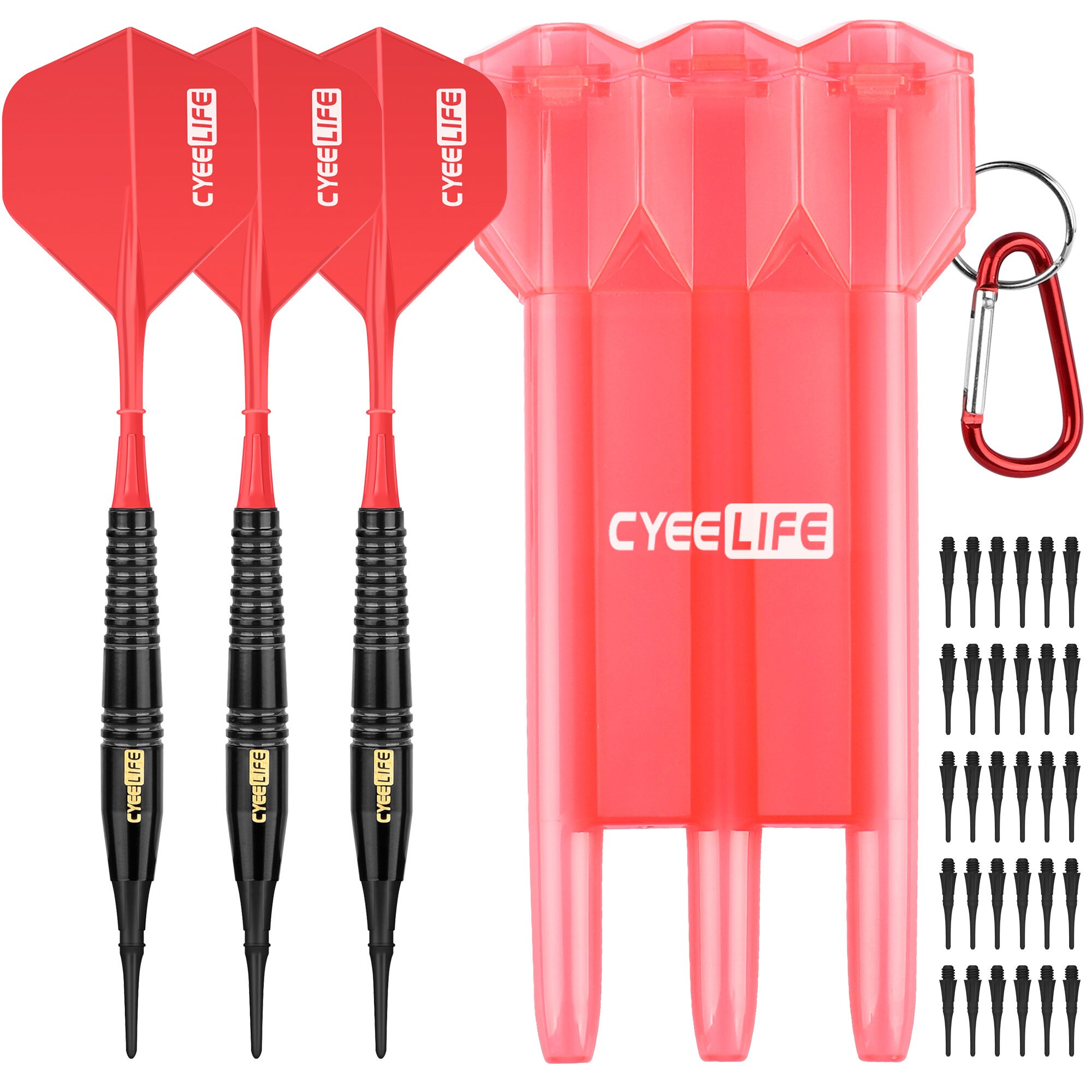 CyeeLife-dardos suaves de 18g, juego de dardos electrónico con punta de plástico, estuche de transporte, puntos adicionales y vuelos: Rojo