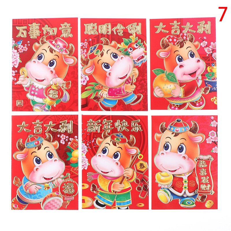 6 Stuks Chinese Rode Envelop Creatieve Hongbao Jaar Lente Festival Verjaardag Trouwen Rode Envelop: N7