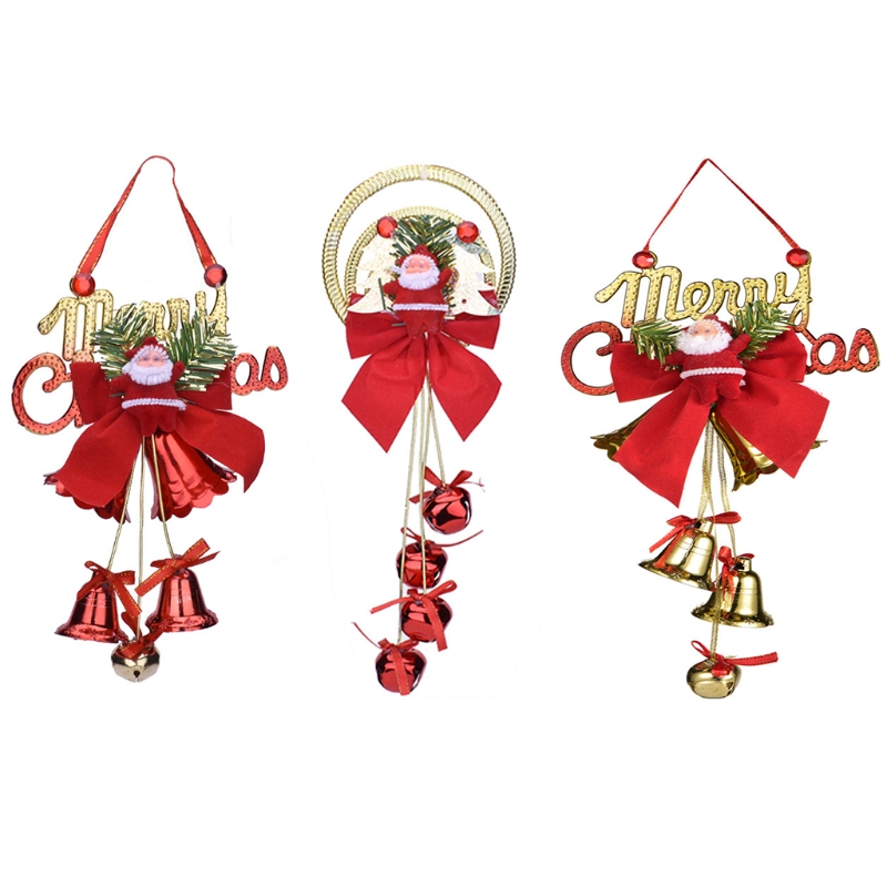 Colgador de puerta de cascabel con lazo para Navidad, adorno para puerta, decoración para árbol de vacaciones