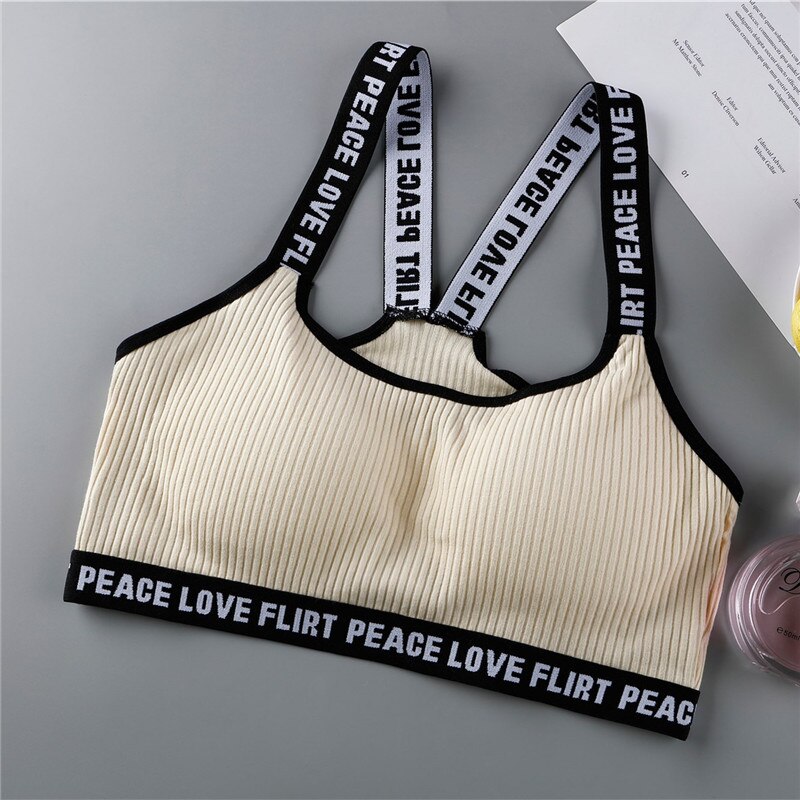 Brev teenager piger sports bh'er bomuld lille vest kvinder tanks jogging gym yoga undertøj teen træning cross back bh'er: Gul