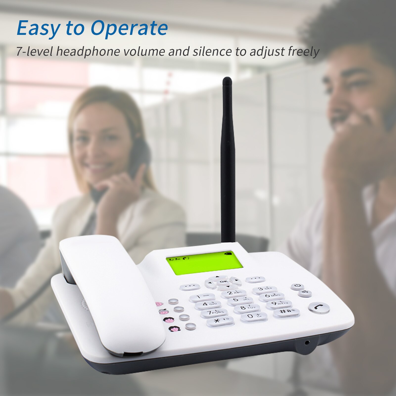 Teléfono inalámbrico fijo de escritorio, Tarjeta SIM TF, 3G, con antena, Radio, despertador, SMS, función de grabación automática
