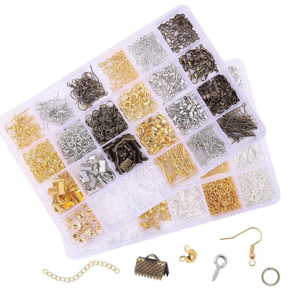 Juego de herramientas de reparación de materiales de pendientes DIY, anillo abierto, cierre de langosta, cadena de cola, hebilla de Clip, juego de ganchos para pendientes