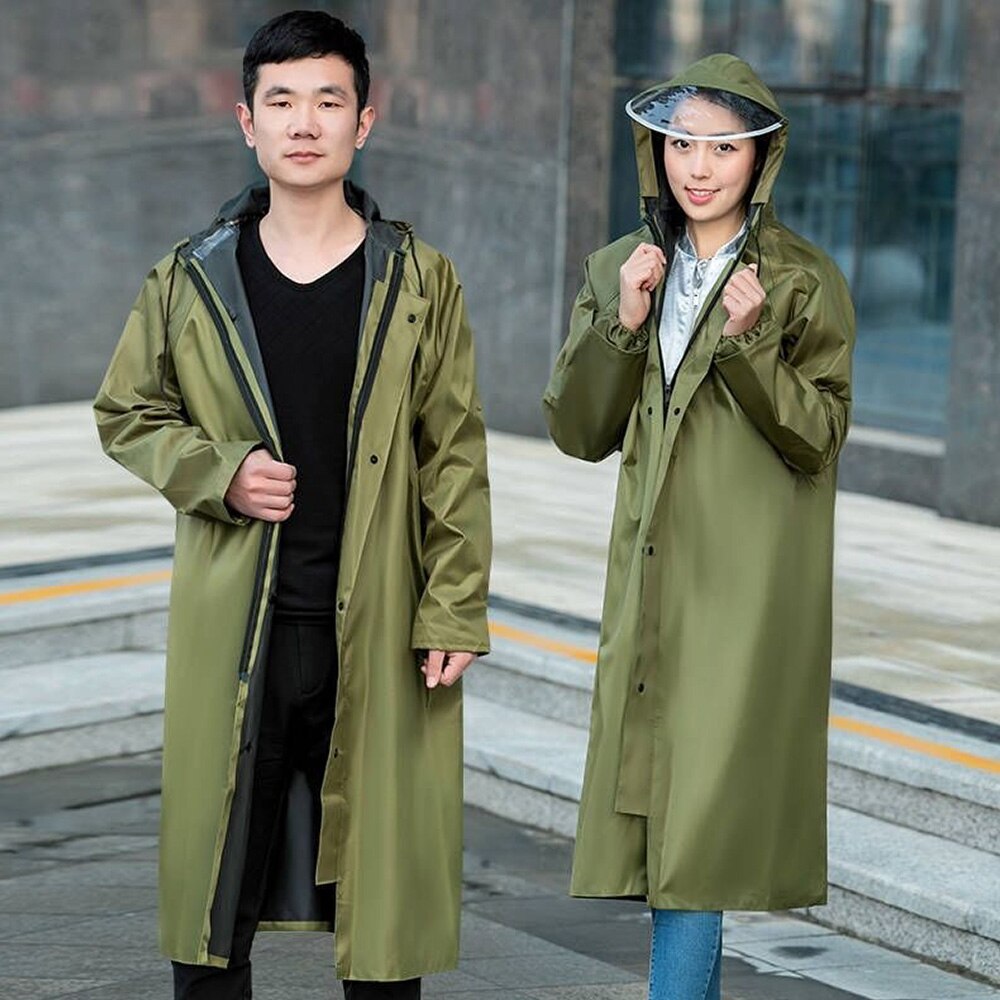 KoKoBin Canvas Long Adult Raincoat Safety Labor Protection Raincoat Thickened Big Brim Oxford Cloth Poncho For Men And Women: ArmyGreen