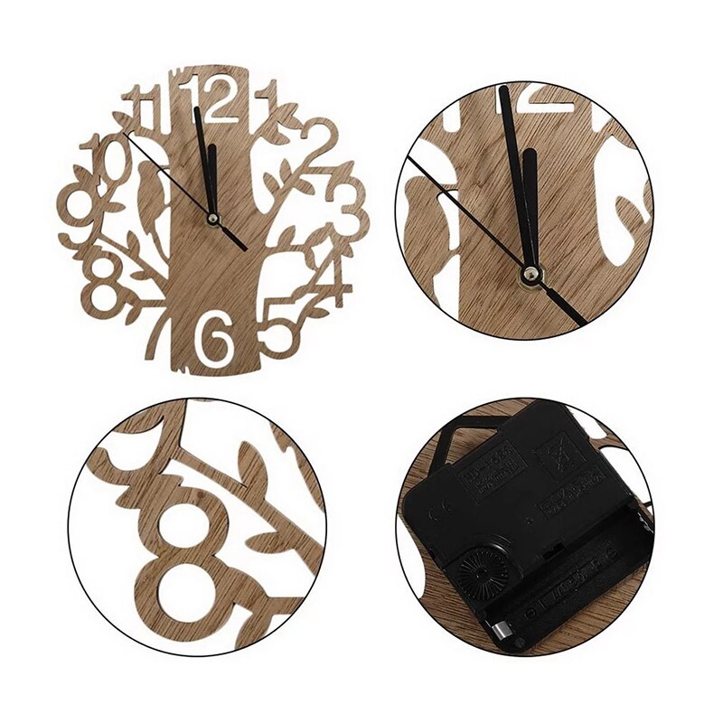 Big Wooden Tree Wall Clock Quartz Wood Silent Work Study Room Office Bedroom Living Room Home Decor