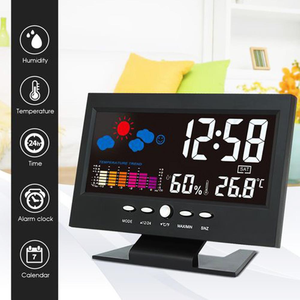 Thermometer Wekker Lcd-kleurenscherm Digitale Usb Temperatuur Vochtigheid Tijd Datum Display Wekker Woondecoratie Klok