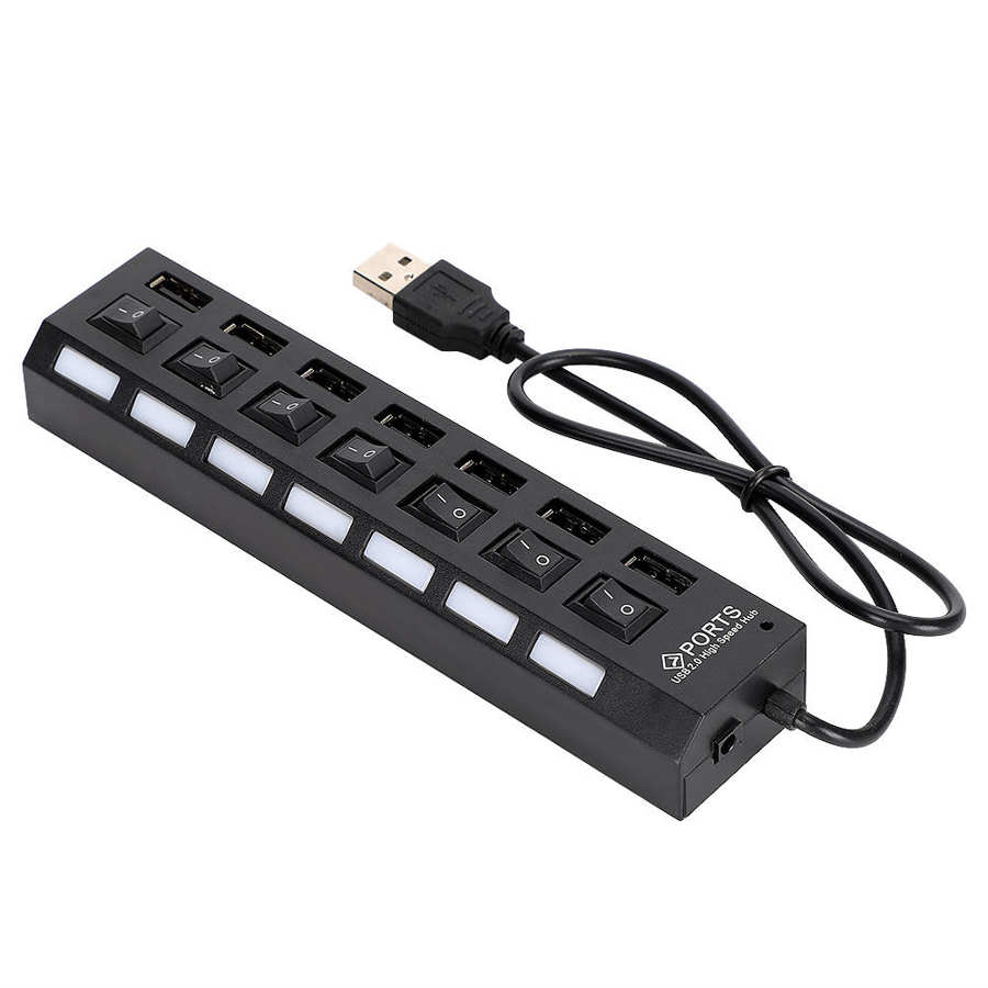 USB Hub Hub, Docking Station, Black Independent Power Switch Desktop Hub, for PC for Data: Default Title