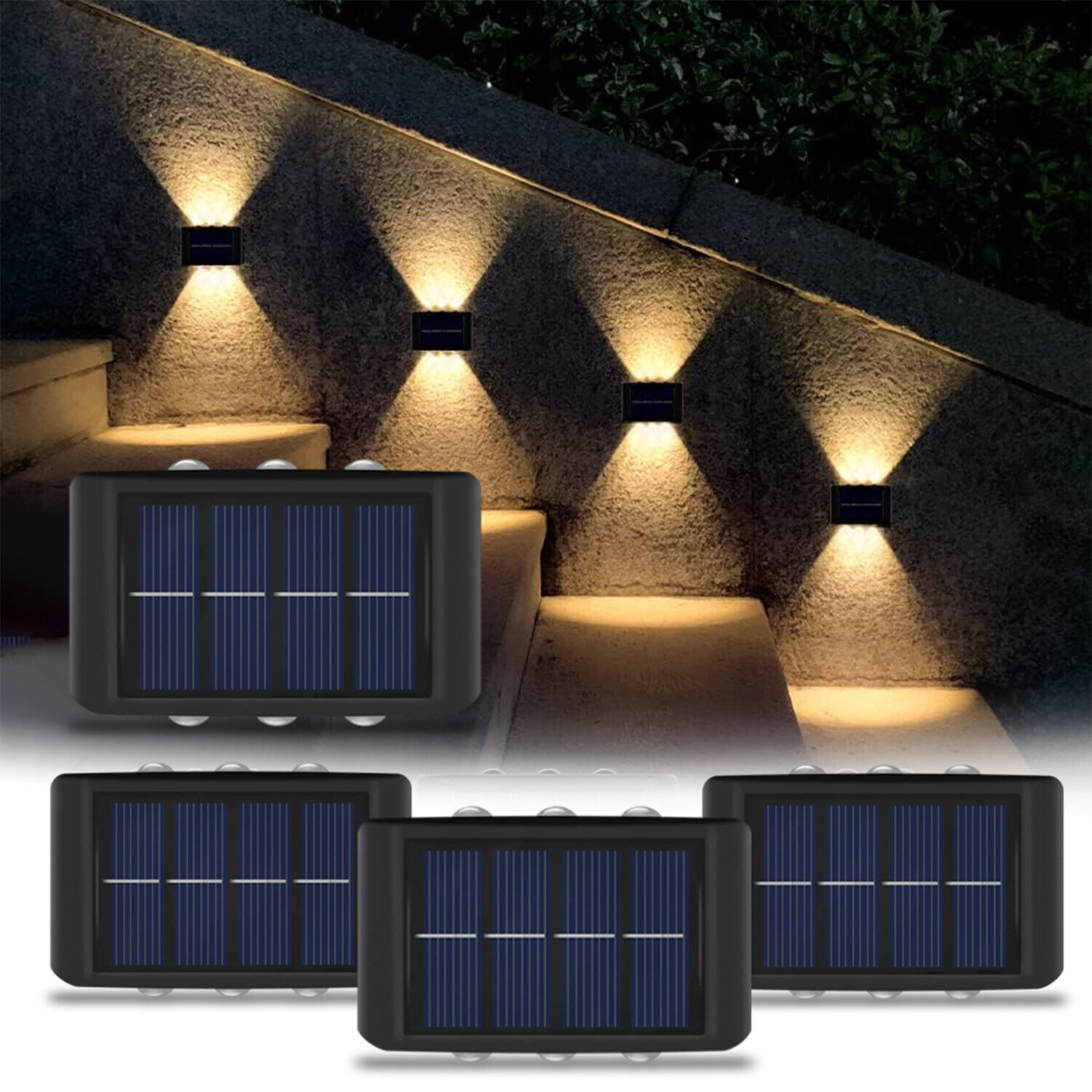 1–8 Stück Solar-Wandleuchte, wasserdichte Solar-Zaunlampe, obere und untere Wandleuchten, verwendet für Garten, Zaun, Hof, Veranda, Gehwegbeleuchtung