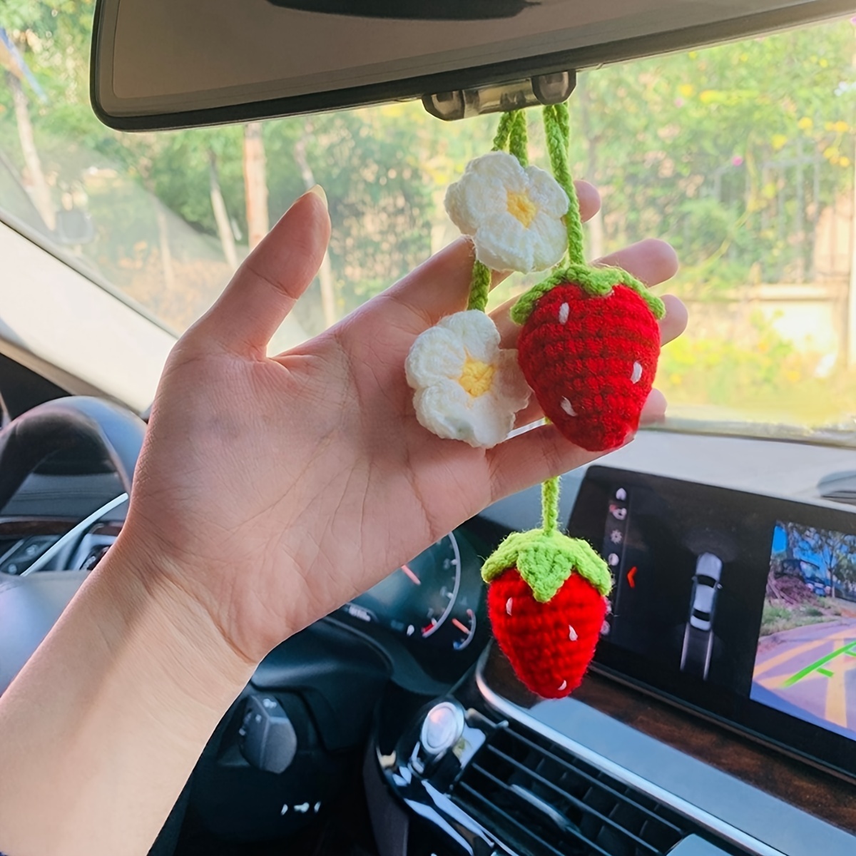 Auto Dekoration Nette Erdbeere Obst Dekor Häkeln verrotten/Rosa Erdbeere Auto Hängen Teenager Innen Rückspiegel Dekoration: verrotten