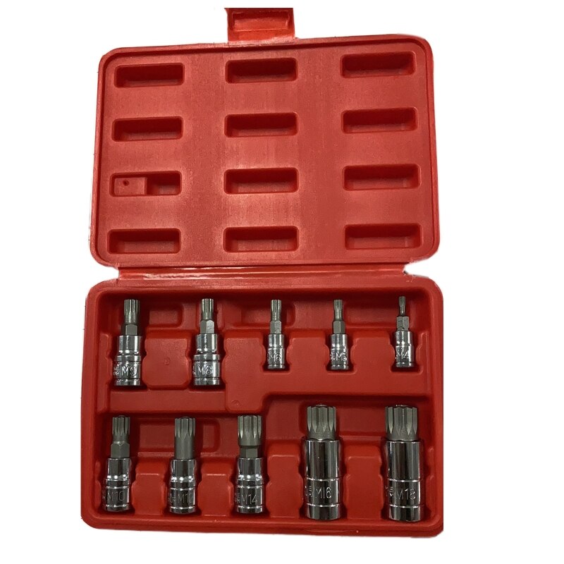10 Pcs XZN 12 Point Triple Square Spline Bit Socket Set Tamper Proof with Case Automotive Tool Kit Q84D