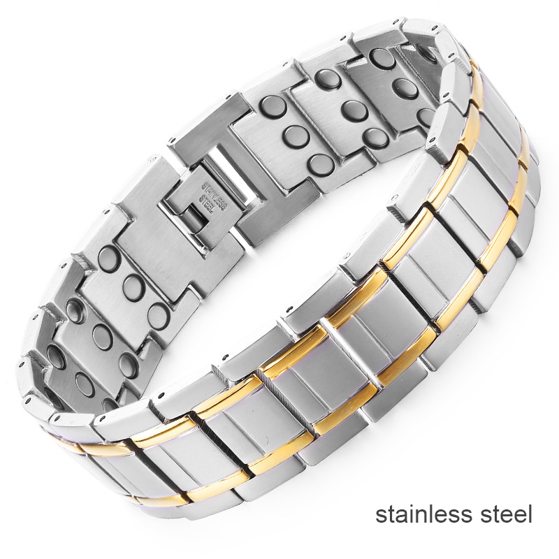 3x Sterkte Koperen Armbanden Voor Mannen Puur Koperen Magnetische Armband Met 3 Rij Neodymium Magneten Verstelbare Lengte Voor Mannen: Silver Plated