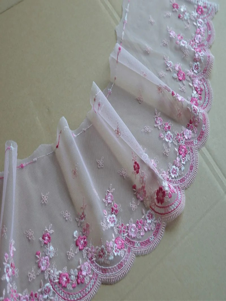 2 Yards/Lot 16 cm Breed Transparant Mesh Rood Wit Gemengde Bloem Borduren Kant Trim Voor Onderkleding, Bruiloft stof: Default Title