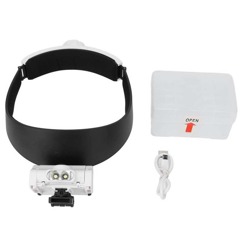 Head Mounted Magnifying Glass USB Charging Head Magnifier Wide Applications with 2 LED Lights for Reading Books