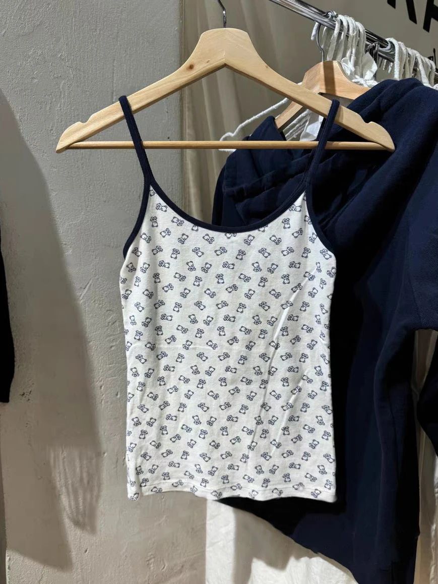 Söt liten hjorttryck smal crop top kvinnor sommar bomull ärmlös beskuren linne harajuku avslappnad söt linnen  y2k: Ljuslila