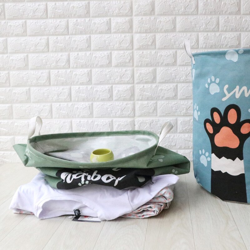 Cute Cat Dog Paw Large Folding Laundry Basket Cartoon Cat Storage Barrel Cotton Linen Dirty Clothes Hamper Toys Storage Basket