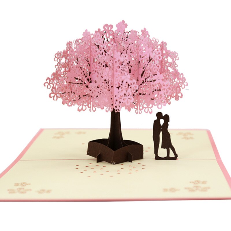 3D Cherry Blossom Pops-Up Card Handmade Romantic Greeting Cards for Wife Girlfriend Husband FP8