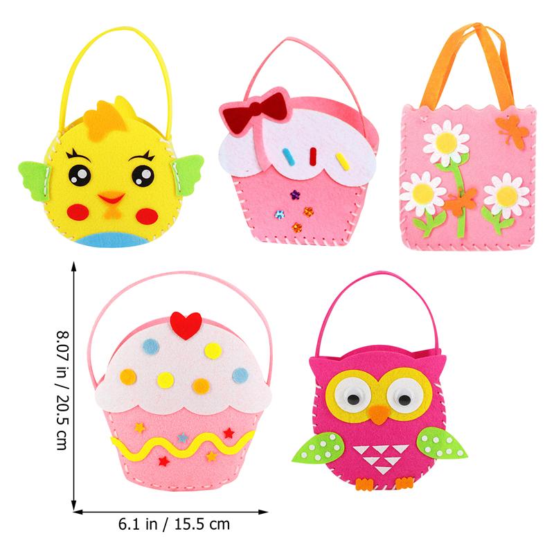 5 Sets Handbag Making Kits Kids Handmade Non-woven Bag Kits DIY Craft Supplies