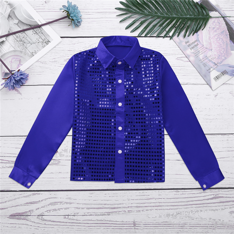 Camisa de manga larga con lentejuelas brillantes para niños, traje de baile de Jazz, actuación de escenario, Top de baile de hip hop, Atuendo para Rave