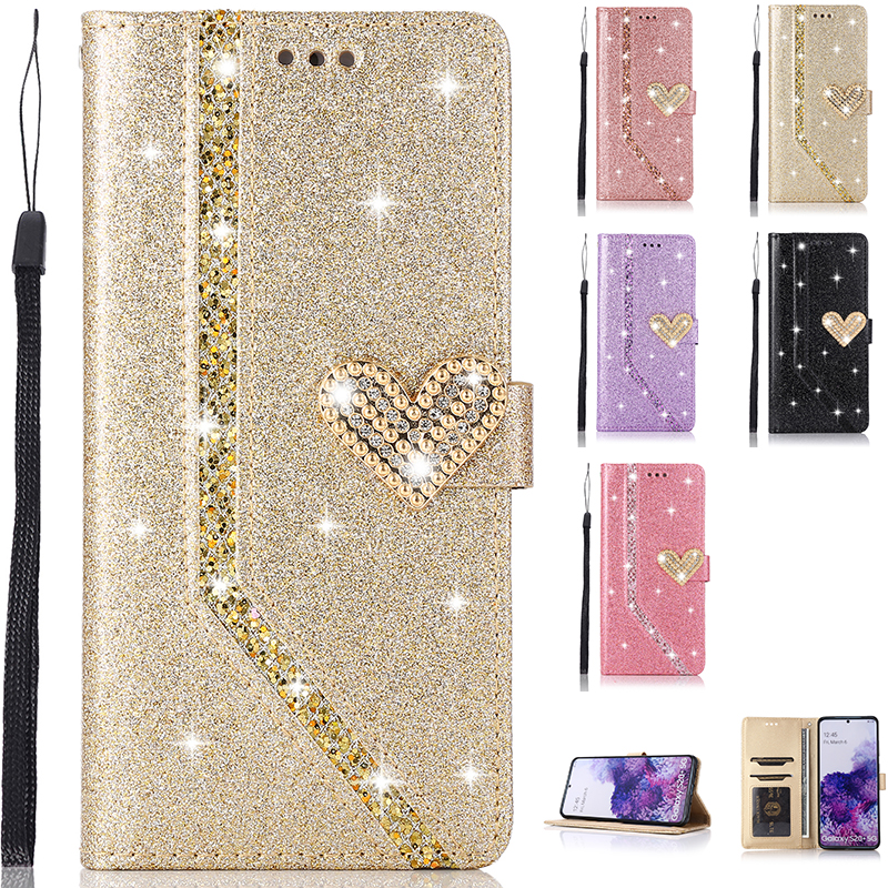 Glitter Leather Wallet Case for Huawei Flip Cover Protector P40 P30 Lite P20 Pro Mate10 Mate20 Pro