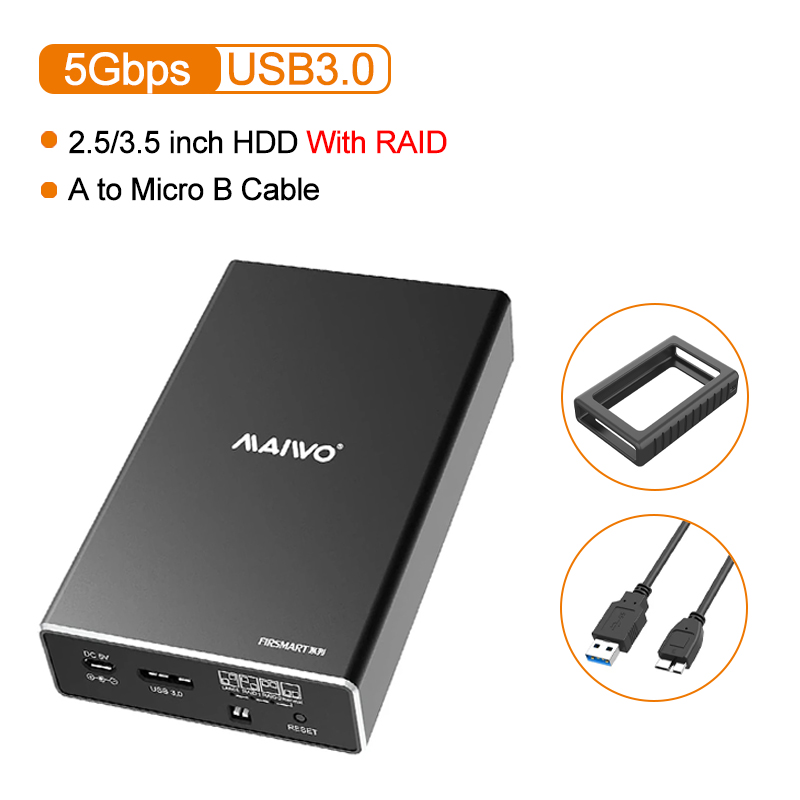 MAIWO Dual Bay External Hard Drive box RAID Enclosure for 2.5 inch SATA I/II/III HDD SSD RAID 0/1/LARGE/PM 6Gbps Support UASP