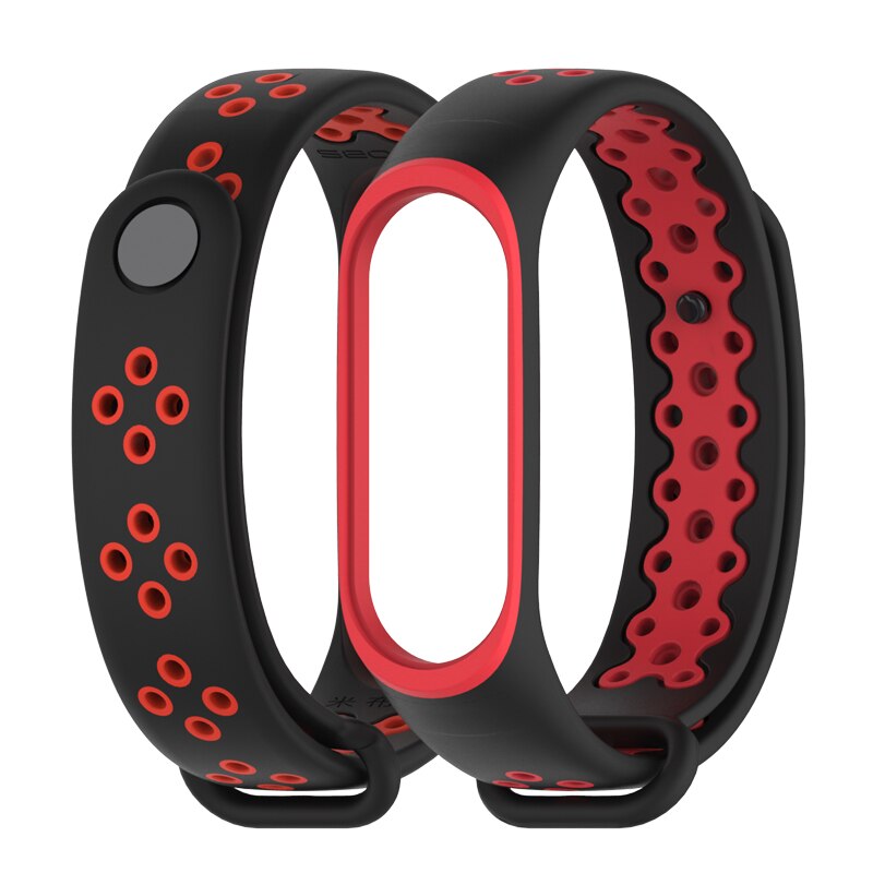 Horloge Band Voor Xiaomi Mi Band 3/4 Horloge Riem Sport Armband Voor Mi Band 3 4 Smart Horloge siliconen Band Voor Mi Band 3 4: Black Red