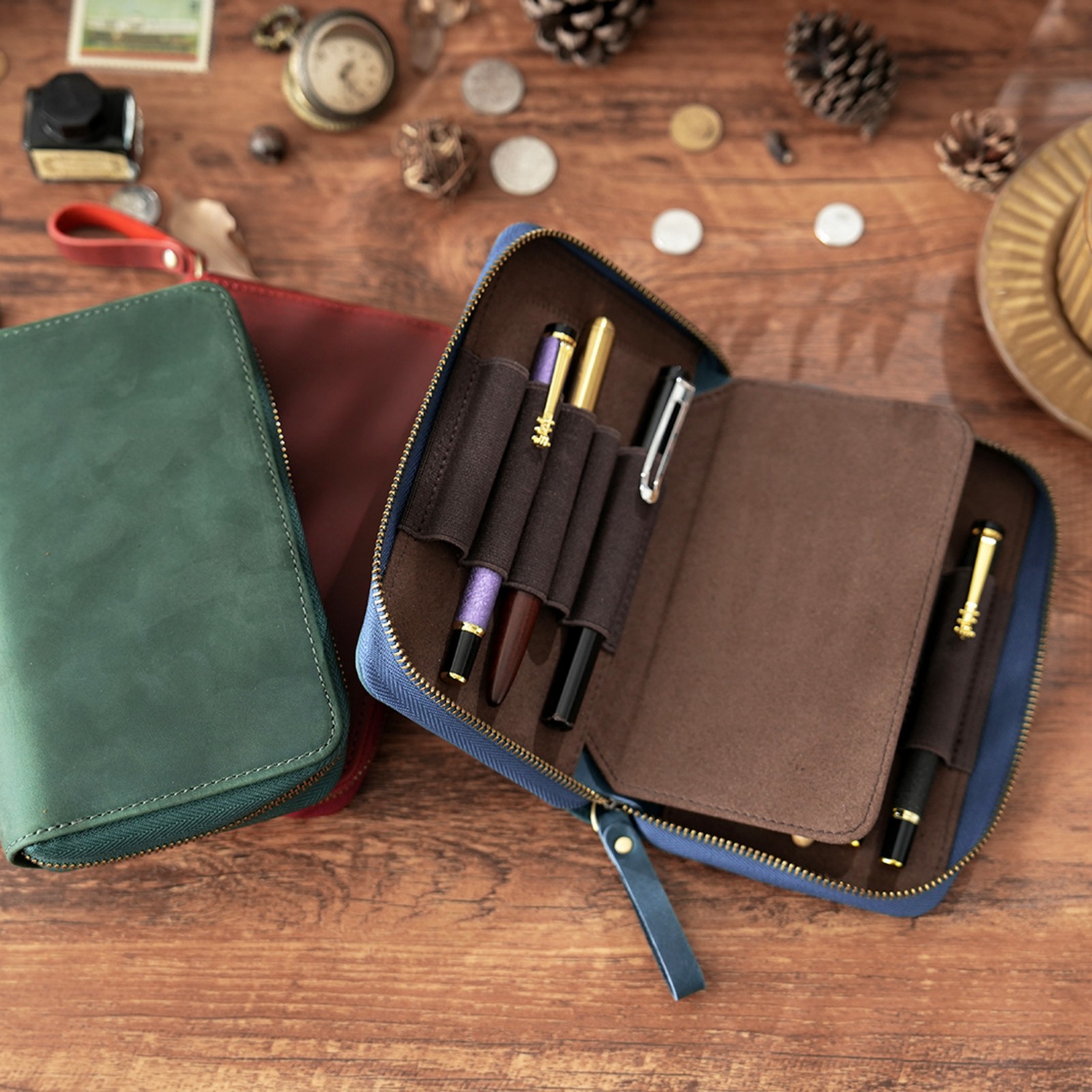 etui na długopisy i pióra wieczne z prawdziwej skóry z przegródkami, duża pojemna torba na długopisy i ołówki na 10 długopisów, dla uczniów, na artykuły papiernicze.