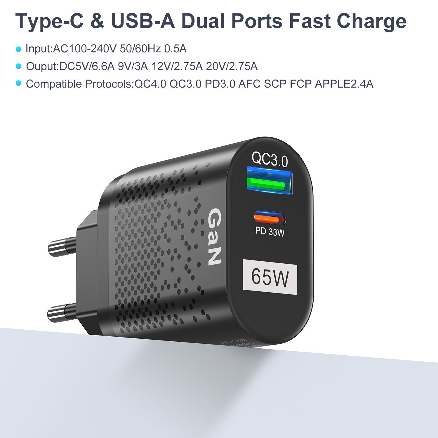 Ładowarka UKGO 65W GaN typ C PD USB QC 4.0 QC 3.0 szybka ładowarka przenośna ścienna do iPhone 13 12 Samsung Galaxy Macbook iPad