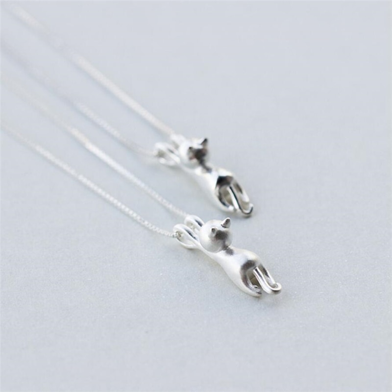 Leuke Kat Hanger Koreaanse 925 Sterling Zilveren Temperament Persoonlijkheid Mode Vrouwelijke Sieraden Ketting SNE012