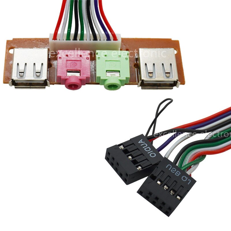 1pcs 2 USB PC Computer Case 6.8/7.4/7.8cm Front Panel USB Audio Port Mic Earphone Cables Near PC Audio Input And Output