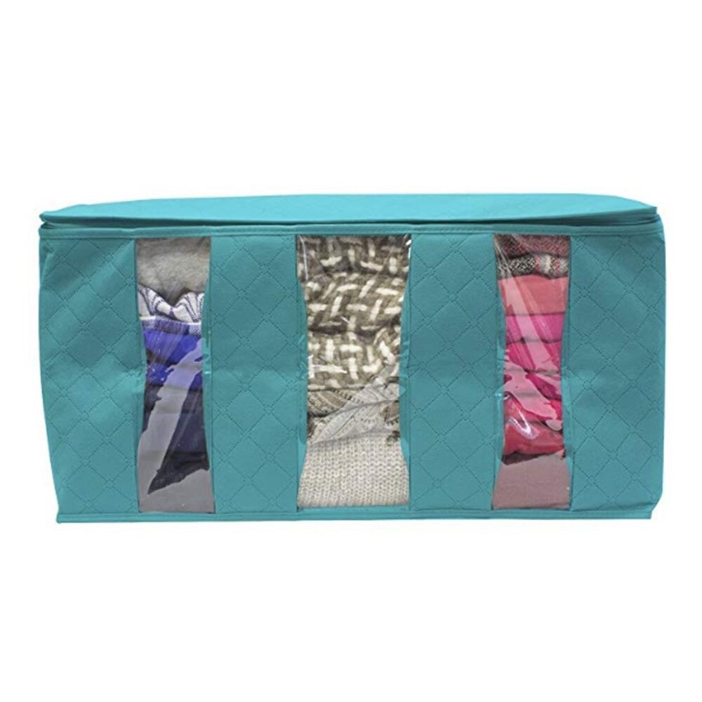 Non-woven Opvouwbare Opbergdoos Draagbare Kleding Organizer Tidy Pouch Koffer Home Opbergdoos Quilt Opslag Container Bag: 61x33x31cm green
