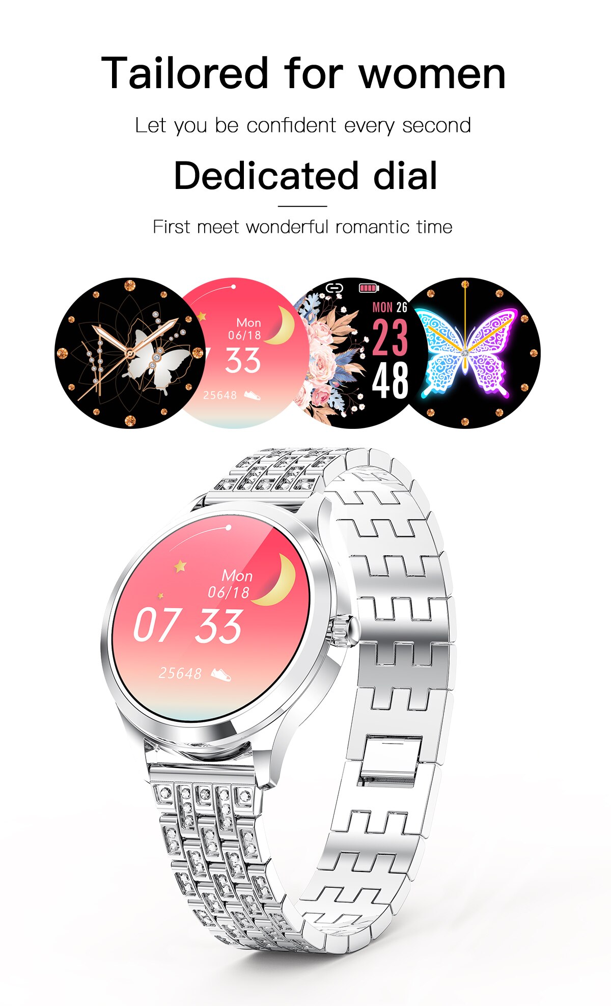 Smart Uhr Frauen LW07 Smartwatch Rose Gold Fitness Armband Voller Touch IP67 Wasserdicht für Damen Mädchen H8 Pro MK20 ZL13