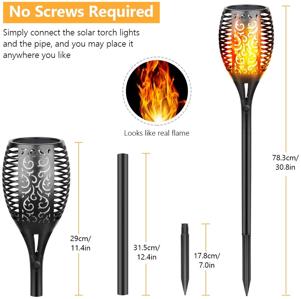Solar Torch Light Outdoor 96 Led Tiki Torches with Flickering Flame and Three Lighting Modes Waterproof Decoration Lighting