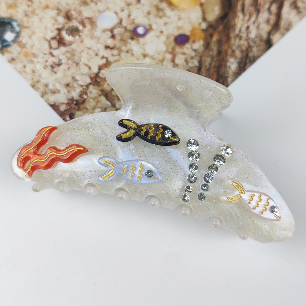 Pinzas para el cabello grandes de la serie Sea, pinzas para el cabello con concha de estrella de mar de diamante, accesorios para el cabello de acetato hechos a mano: Naranja