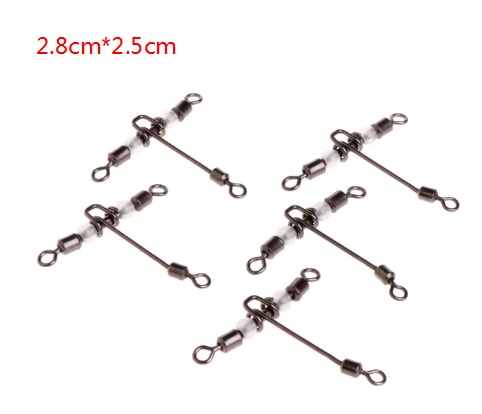 5pcs 3 Way Luminous T-shape Rolling Swivel With Beads Fishing Swivels Connector: 6x7