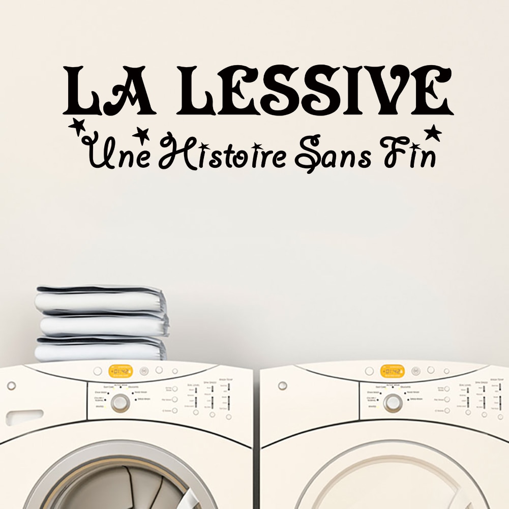 Buanderie Lessive Laundry Room Reminder Washing Quotes Signs Wall Sticker Decoration for Washing Utility Room Removable Decals
