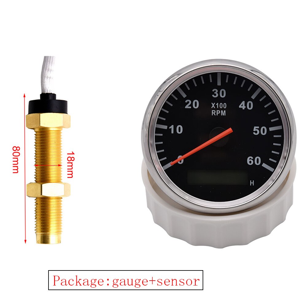 85Mm Tacho Gauge Met Tacho Sensor M16/M18 Voor Benzine Diesel Motor Toerenteller 0-6000Rpm Met urenteller Rode Backlight Marine: BS M18 sensor