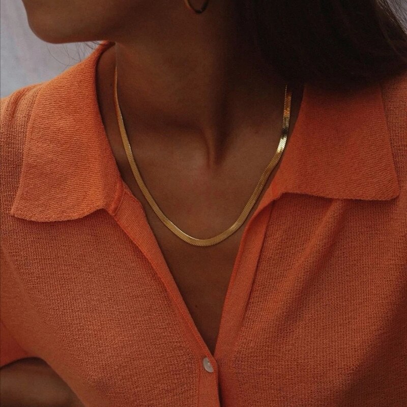 Collier ras du cou en forme de flèche pour femmes, chaîne à maillons en os de poisson plat, couleur or, Simple, à la , bijoux ,: 10
