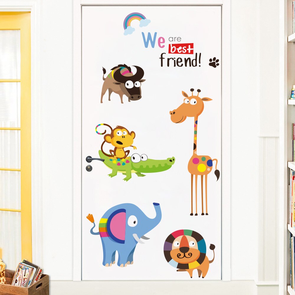 Tegneserie dyr dør klistremerke barnerom dekorasjon, vegg klistremerke låve barnerom, selvstendig veggmaleri tapet, med lim, barnehageinnredning
