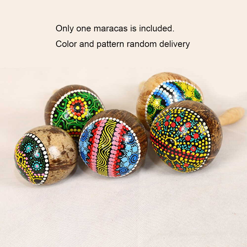 Maracas de madera de cáscara de coco maraca de arena agitador con patrones bonitos percusión instrumento Musical juguetes al azar)