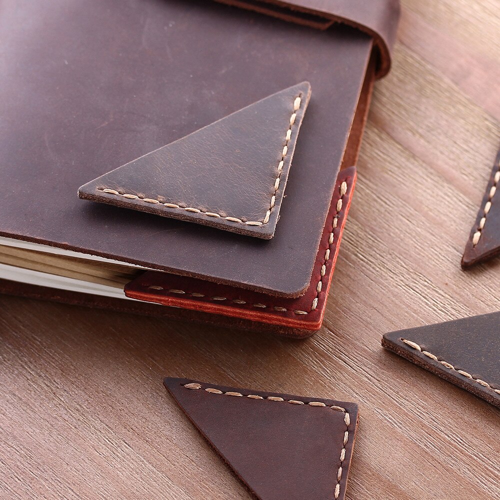 Marcapáginas de cuero Vintage para estudiantes, papelería creativa, material escolar, de esquina triangular, marcador de página