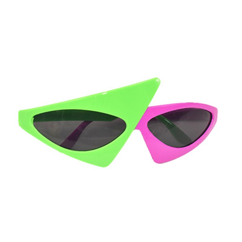 Nyhed grøn lyserød kontrast farve briller roy purdy stil hip-hop asymmetrisk trekantede solbriller fest forsyninger dekoration