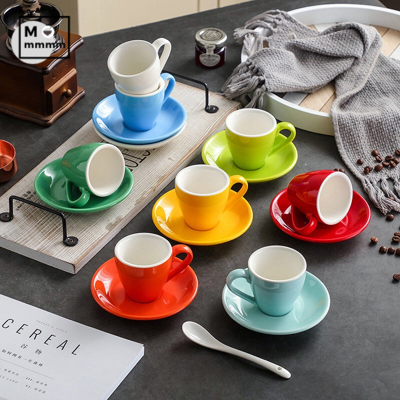 Bts-taza grande de cerámica para café, tazas de café con platillos, de Color sólido, para té, cambia de Color