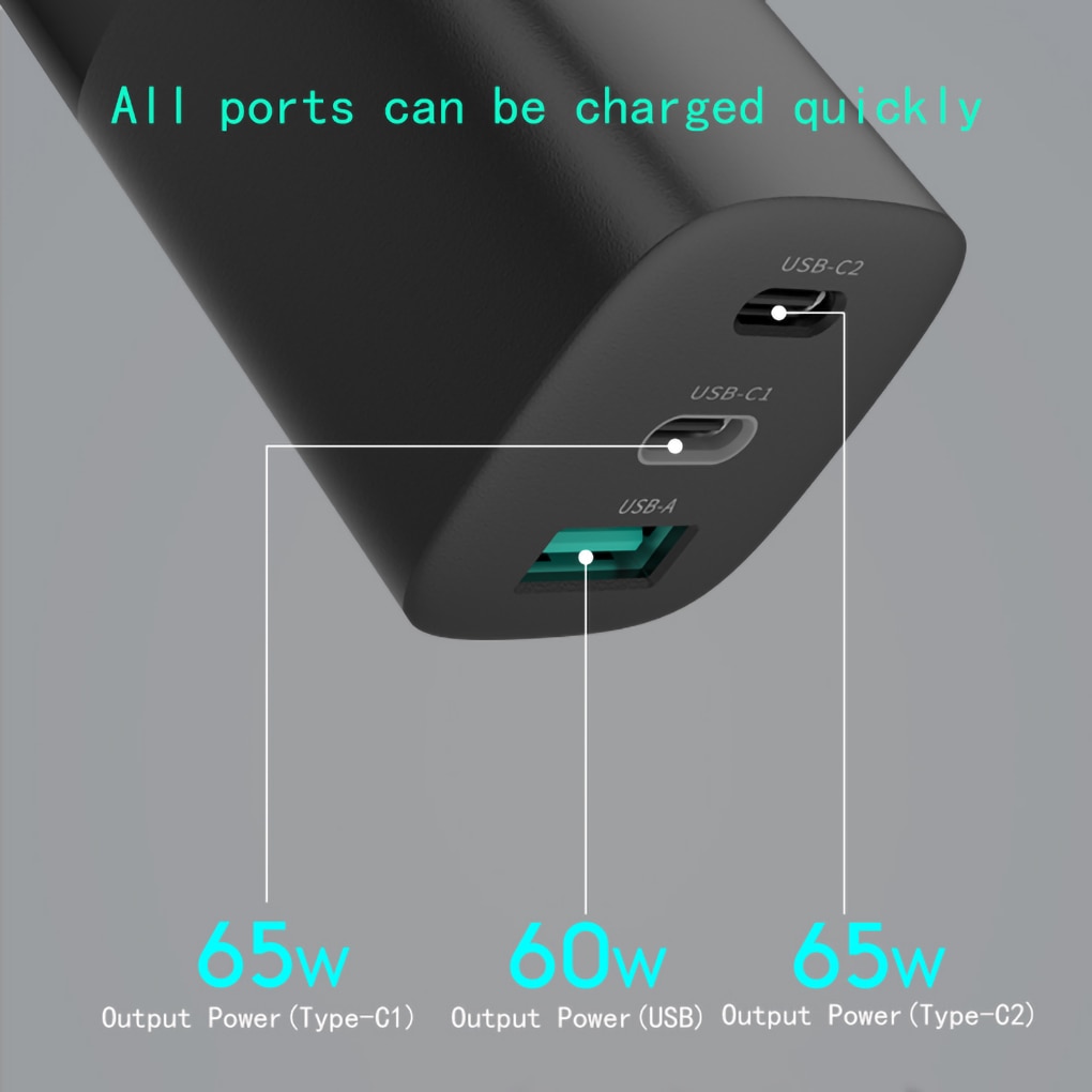 Chargeur mural 65W GaN QC3.0 Type C PD, double USB, adaptateur de Charge rapide pour iPhone 11 12 Xiaomi Huawei