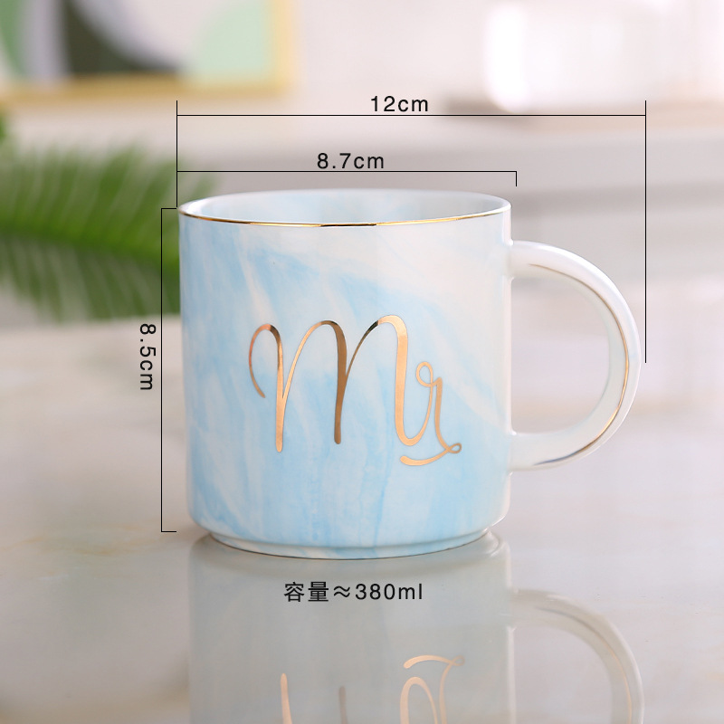 Luxe 380 Ml Marmer Keramische Mok Mok Melk Thee Cups Mr En Mrs Mokken Roze Goud Inlay ontbijt Home Decor: D Style