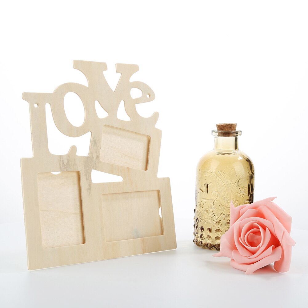 3 in 1 White Hollow Love Wooden Family Picture Photo Frame DIY Art Decor Frame Hollow Love